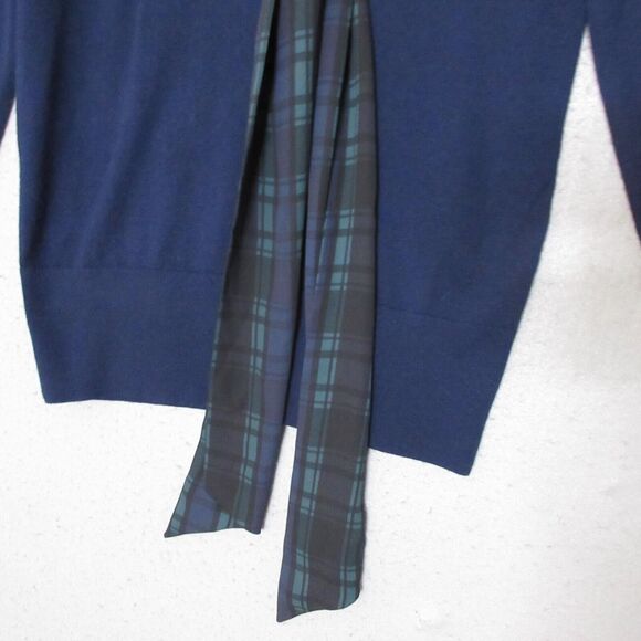 J Crew Sweater XS Blue Tartan Black Watch Plaid Scarf Merino Wool - Picture 3 of 9